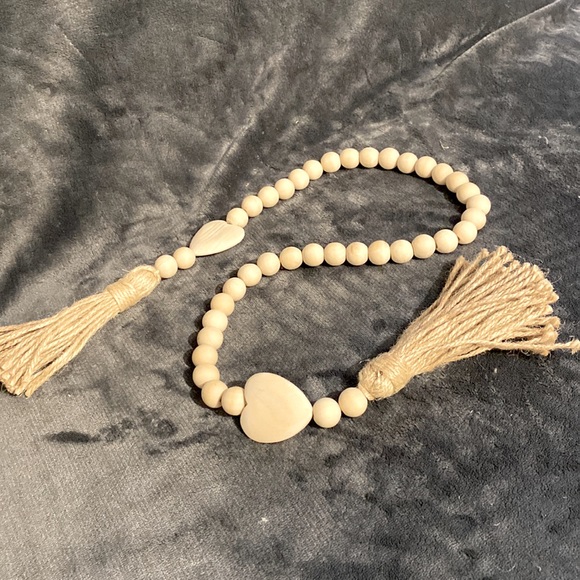 Blush Peony Wooden Tassel Decor Beads with hearts - Picture 2 of 3